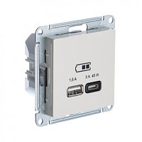 USB розетка A + тип-C 45W высокоскор.заряд. QC,PD, цвет Бежевый (Schneider Electric ATLAS DESIGN)