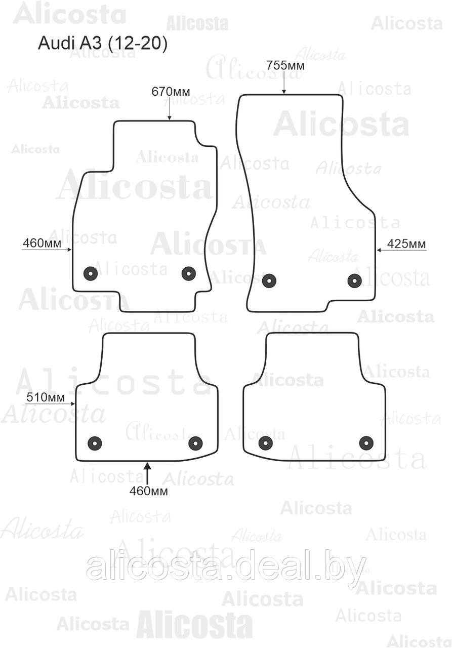 Ворсовые автоковрики Audi A3 (12-20) Салон, Standart, Черный - фото 1 - id-p199174848