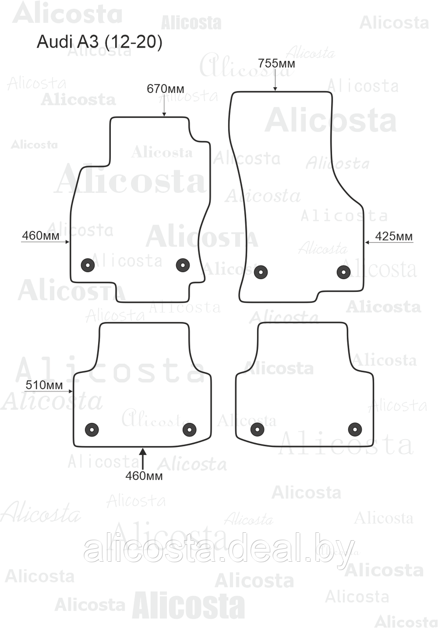 ЭВА автоковрики Audi A3 (12-20) Салон, Шестиугольник, Черный - фото 1 - id-p199174850