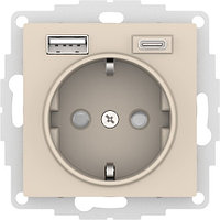 Розетка 16А c 2 USB A+C, 5В/2,4А/3,0А, 2х5В/1,5А, цвет Бежевый (Schneider Electric ATLAS DESIGN)