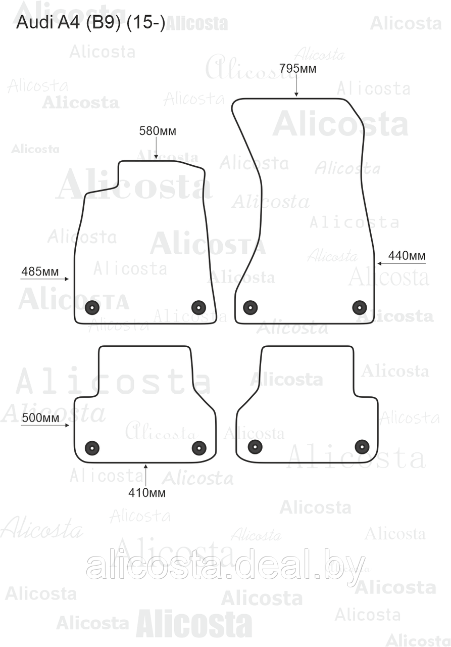 Ворсовые автоковрики Audi A4 (B9) (15-) Салон, Premium, Черный - фото 1 - id-p199174900