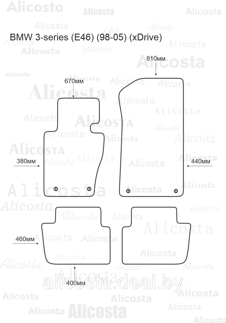 Ворсовые автоковрики BMW 3-series (E46) (98-05) (xDrive) Салон, Standart, Черный - фото 1 - id-p199175726