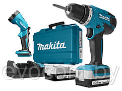 Аккум. дрель-шуруповерт MAKITA DF 347 DWLE в чем. + фонарь (14.4 В, 2 акк., 1.5 А/ч Li-Ion, 2 скор., 30 Нм,