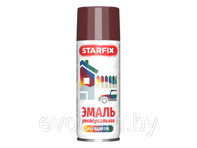 Краска-эмаль аэроз. универсальная темно-красный STARFIX 520мл (3005) (Винно-красный, глянцевая)