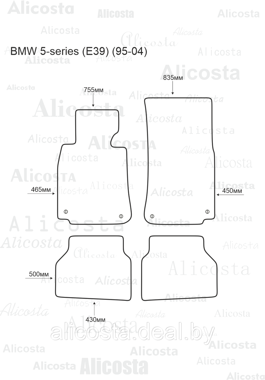 Ворсовые автоковрики BMW 5-series (E39) (95-04) Салон, Standart, Черный - фото 1 - id-p199175948