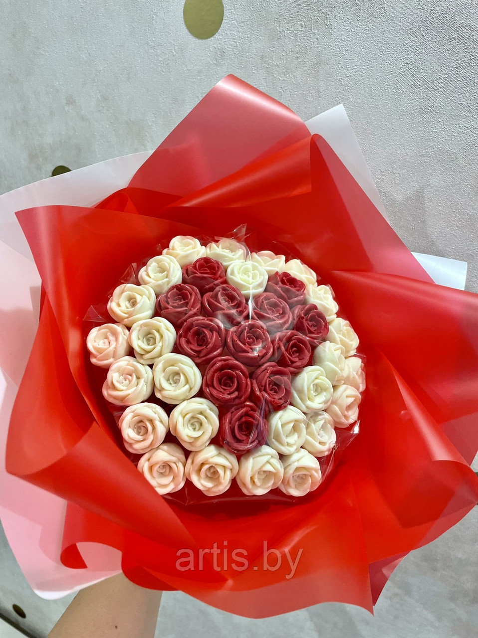 Шоколадный букет "Шоколадное сердце" на 37 роз (ручная работа). - фото 8 - id-p144797003
