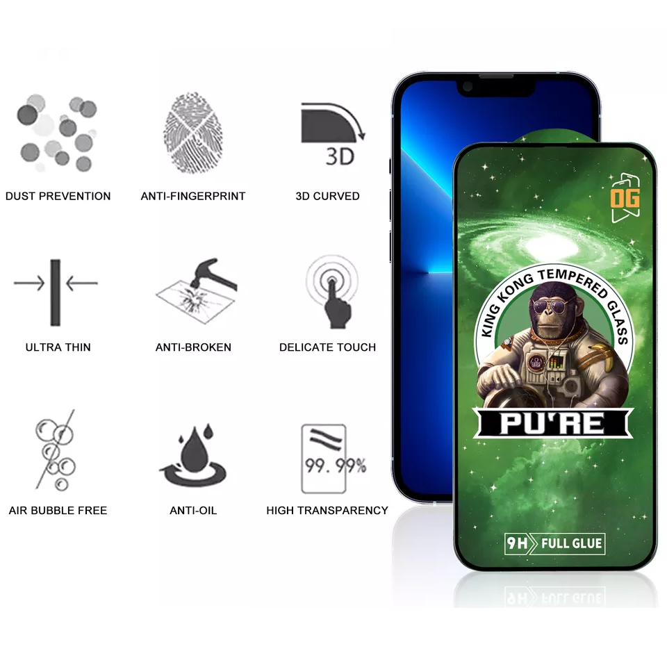 Защитное стекло King Kong Pu're для Apple Iphone 14 Pro Max (полная проклейка) - фото 3 - id-p199244219