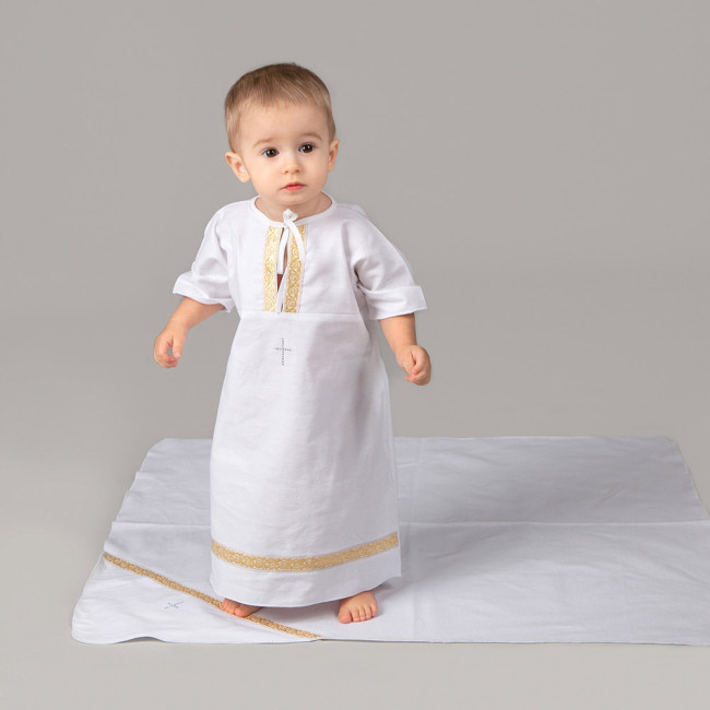 Комплект для крещения мальчика 2 предмета Рубашка Пеленка Золото Pituso 56,62,68,74,80 размер 62P/11 - фото 1 - id-p199277186