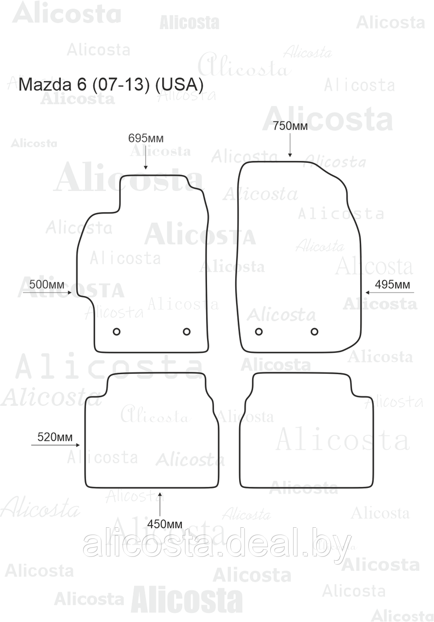 Ворсовые автоковрики Mazda 6 (07-13) (USA) Салон, Premium, Черный - фото 1 - id-p199189224