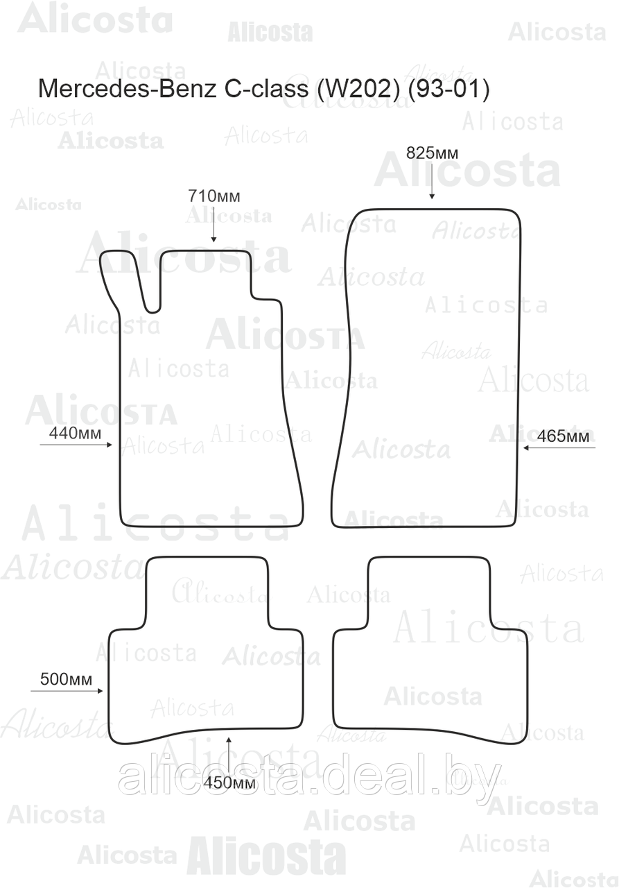 Ворсовые автоковрики Mercedes-Benz C-class (W202) (93-01) Салон, Premium, Черный - фото 1 - id-p199189577