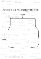 Ворсовый автоковрик Mercedes-Benz C-class (W203) (00-08) (Combi) Багажник, Premium, Черный