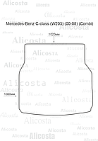 Ворсовый автоковрик Mercedes-Benz C-class (W203) (00-08) (Combi) Багажник, Standart, Черный