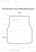 Ворсовый автоковрик Mercedes-Benz C-class (W203) (00-08) (Sedan) Багажник, Premium, Черный