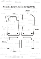 Ворсовые автоковрики Mercedes-Benz CLS-class (C219) (04-10) Салон, Premium, Черный