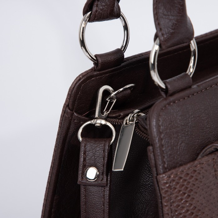 Сумка-тоут El Masta на молнии, 2 наружных кармана, длинный ремень, цвет коричневый - фото 6 - id-p199283033