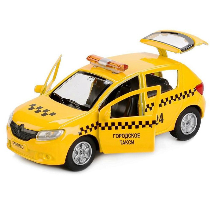 Машина металл «Renault Sandero такси» 12см, открываются двери, инерционная - фото 1 - id-p199291977
