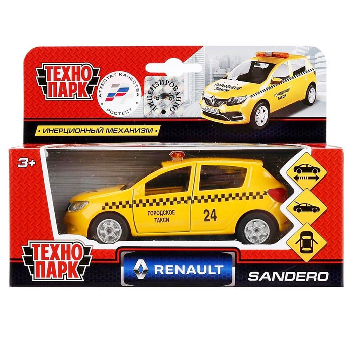 Машина металл «Renault Sandero такси» 12см, открываются двери, инерционная - фото 2 - id-p199291977