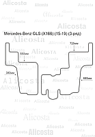 Ворсовый автоковрик Mercedes-Benz GLS-class (X166) (15-19) (3-ряд), Premium, Черный