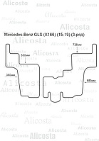 Ворсовый автоковрик Mercedes-Benz GLS-class (X166) (15-19) (3-ряд), Standart, Черный