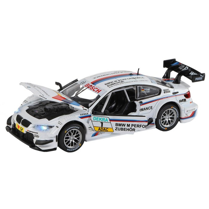 Машина металлическая BMW M3 DTM 1:32, инерция, световые и звуковые эффекты, открываются двери, цвет белый - фото 2 - id-p199292044