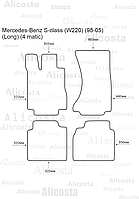 Ворсовые автоковрики Mercedes-Benz S-class (W220) (98-05) (Long) (4-matic) Салон, Standart, Черный