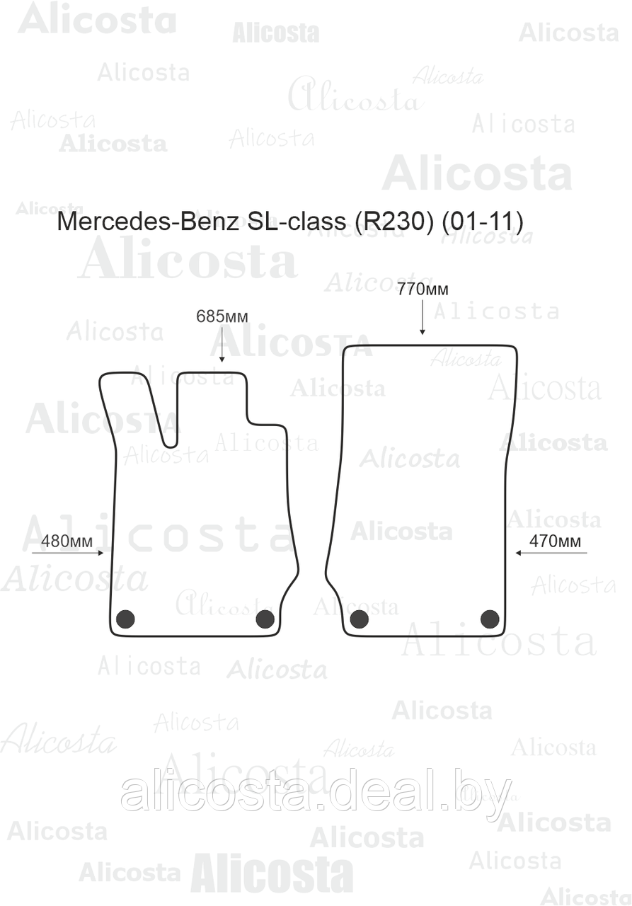 Ворсовые автоковрики Mercedes-Benz SL-class (R230) (01-11) Салон, Premium, Черный - фото 1 - id-p199190433