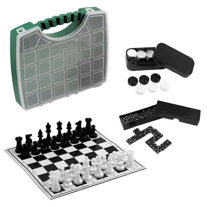 Настольная игра 3 в 1 "В дорогу": шахматы, домино, шашки (2 доски из картона 29х29 см), микс - фото 2 - id-p199297900