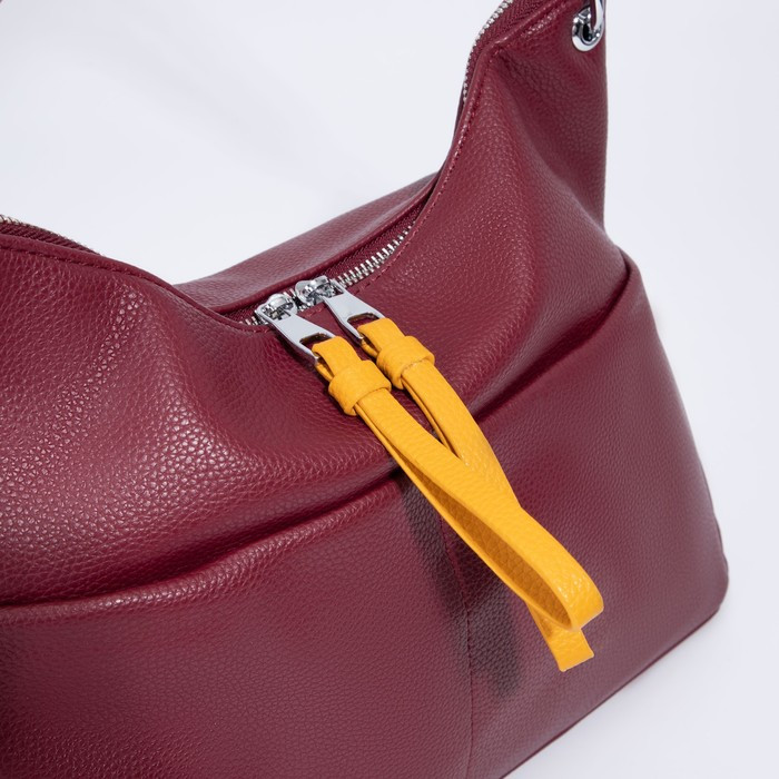 Сумка-мешок, отдел на молнии, 3 наружных кармана, длинный ремень, цвет бордовый/жёлтый - фото 4 - id-p199284604