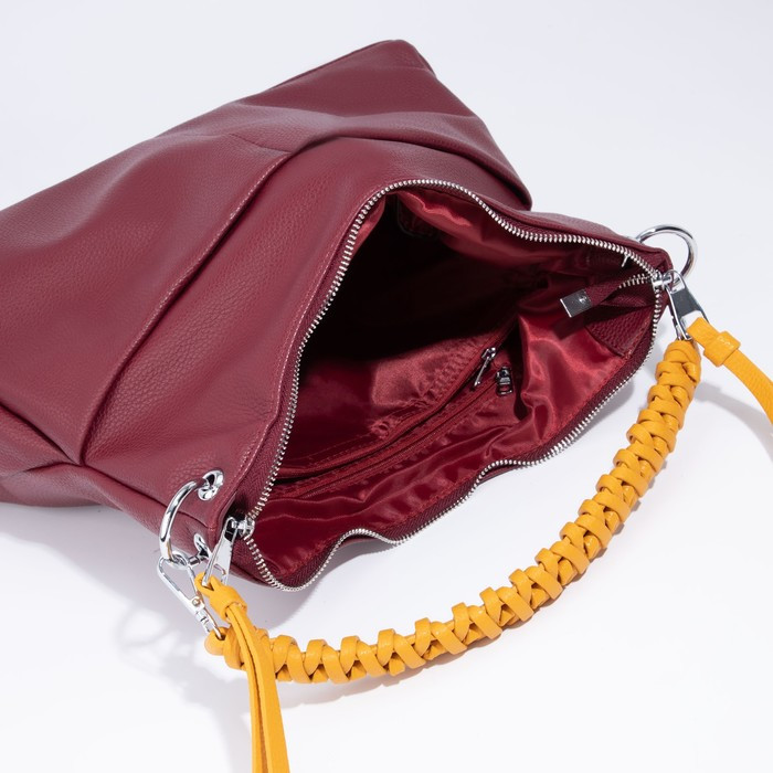 Сумка-мешок, отдел на молнии, 3 наружных кармана, длинный ремень, цвет бордовый/жёлтый - фото 7 - id-p199284604