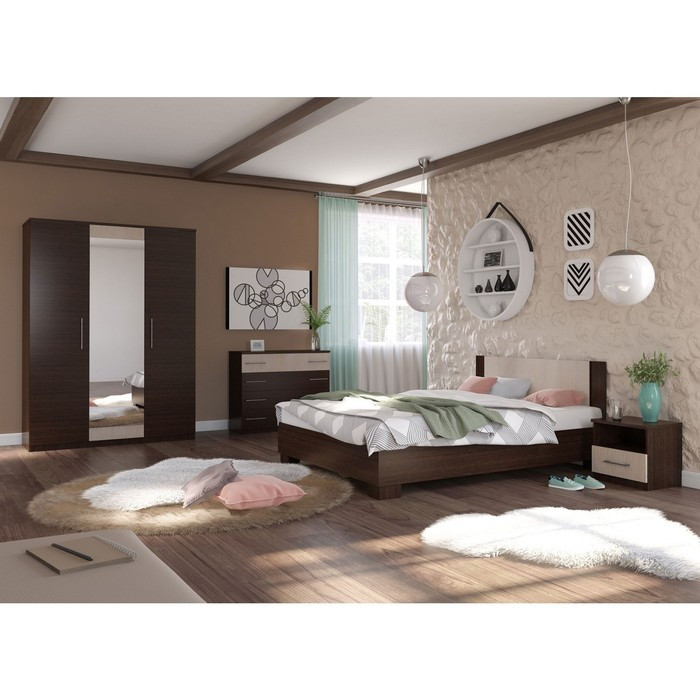 Кровать «Аврора» без ПМ, 90х200 см, со встроенным основанием, Венге/Дуб молочный - фото 3 - id-p199314854