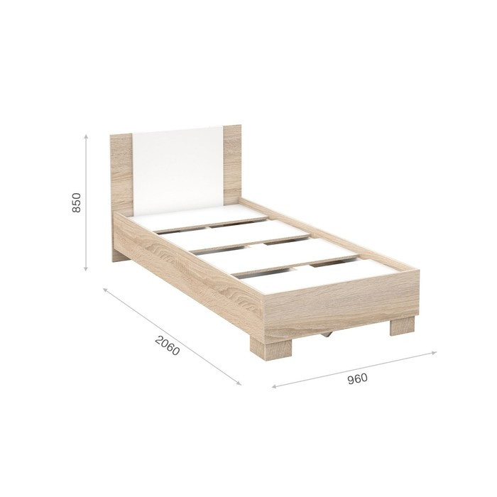 Кровать «Аврора» без ПМ, 90х200 см, со встроенным основанием, Сонома/Белый - фото 2 - id-p199314855