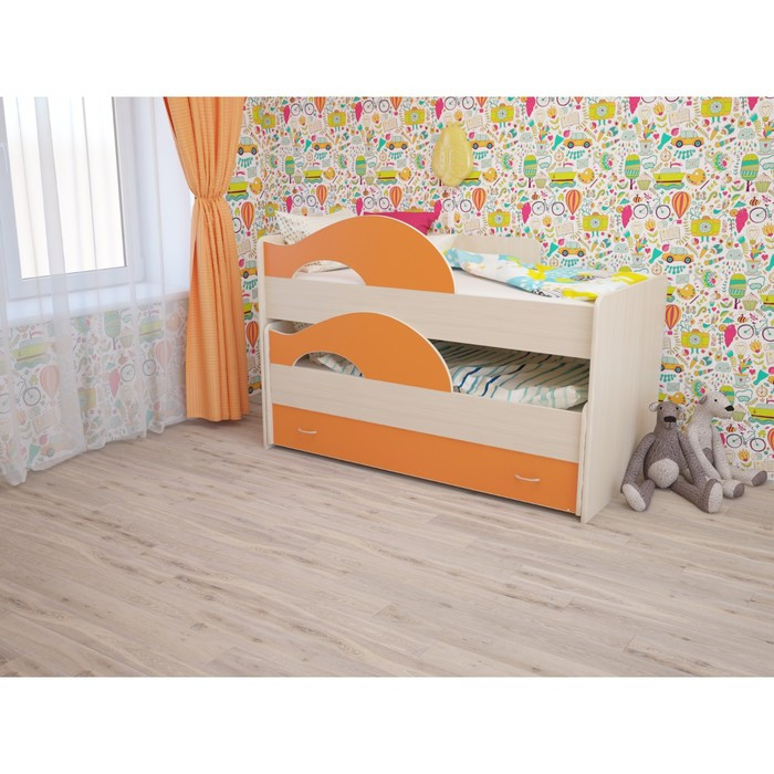 Кровать двухъярусная выкатная Матрешка 800х1600 с ящиком Оранж/млечный дуб - фото 1 - id-p199311295