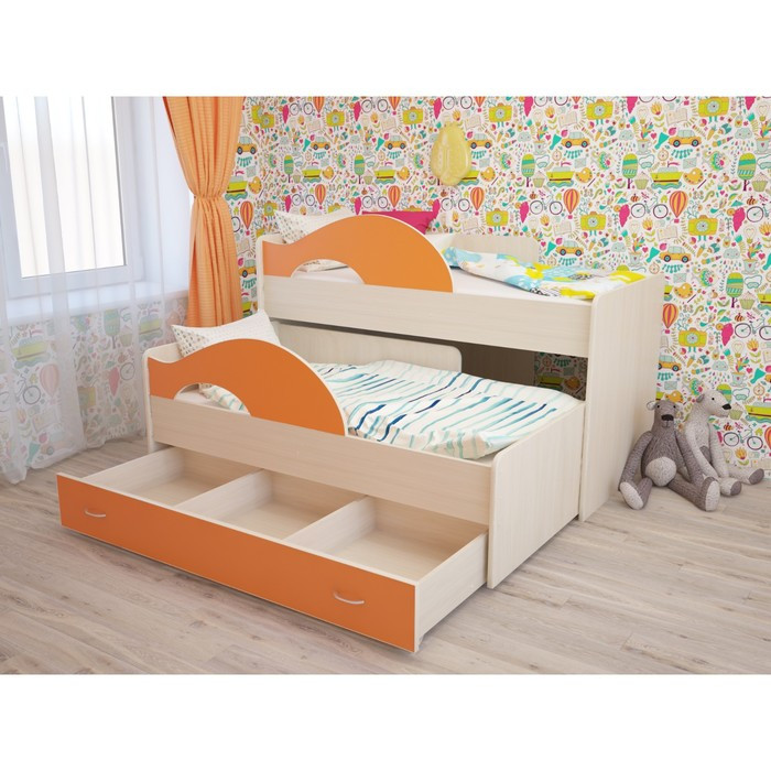 Кровать двухъярусная выкатная Матрешка 800х1600 с ящиком Оранж/млечный дуб - фото 2 - id-p199311295