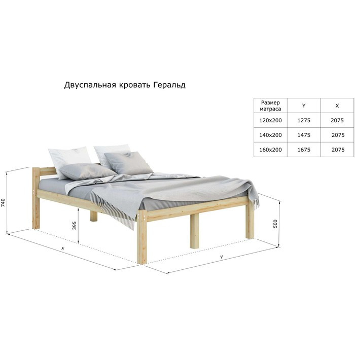 Высокая кровать «Геральд», 1400 × 2000 мм, массив, без покрытия, цвет сосна - фото 4 - id-p199314868