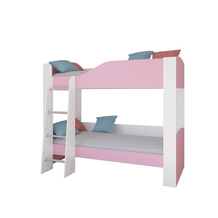 Детская двухъярусная кровать «Астра 2», без ящика, цвет белый / розовый - фото 2 - id-p199311311