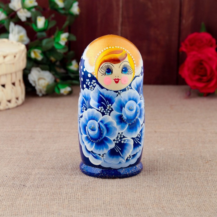Матрёшка «Гжель», синее платье, 5 кукольная, 15 см - фото 4 - id-p199289459