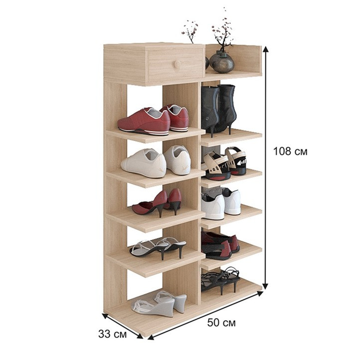 Обувница, этажерка для обуви «КарлСон24» Scandi, 35 х 50 х 110 см, цвет дуб сонома - фото 2 - id-p199314315