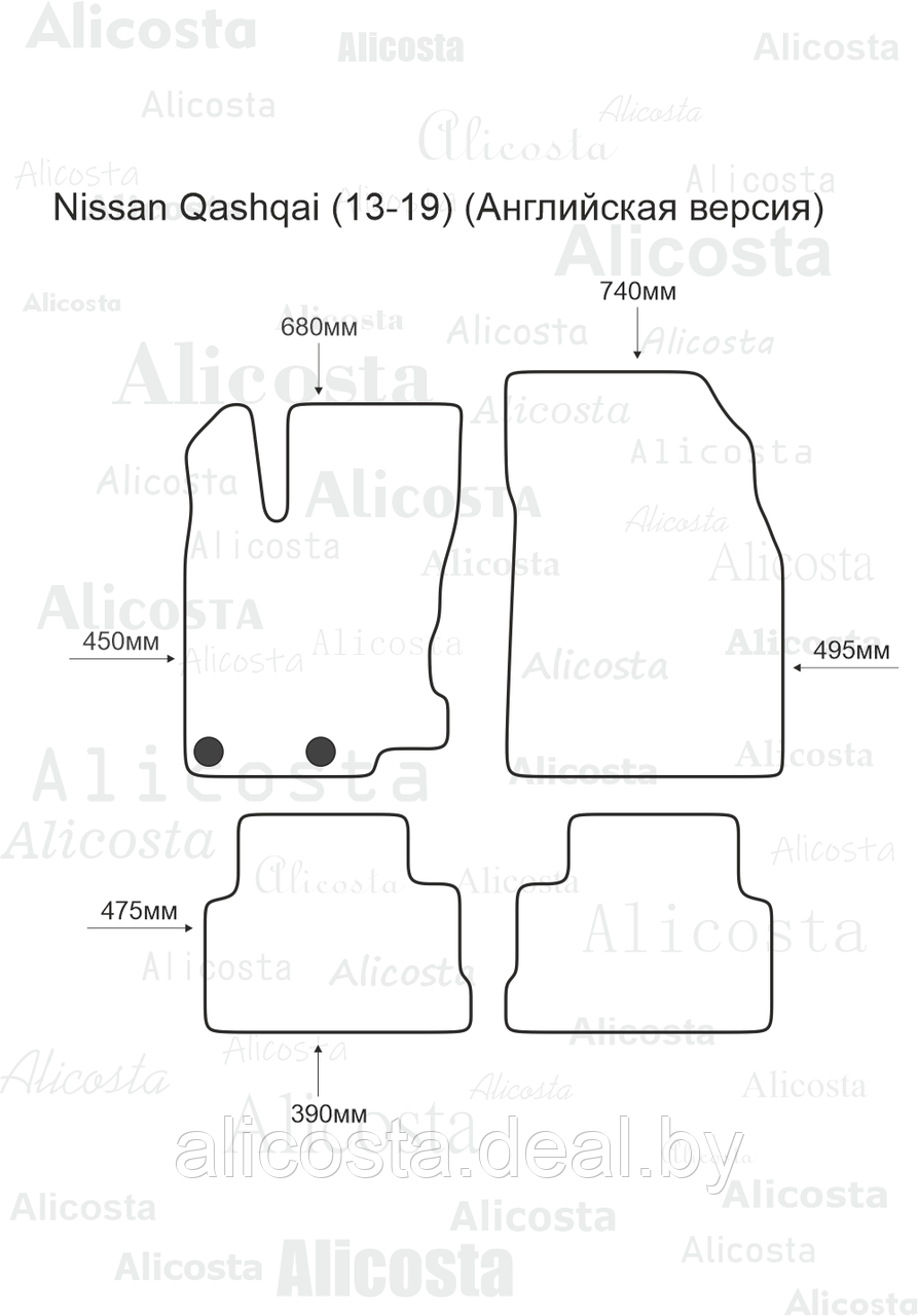 Ворсовые автоковрики Nissan Qashqai (13-19) (Английская версия) Салон, Premium, Черный - фото 1 - id-p199191710