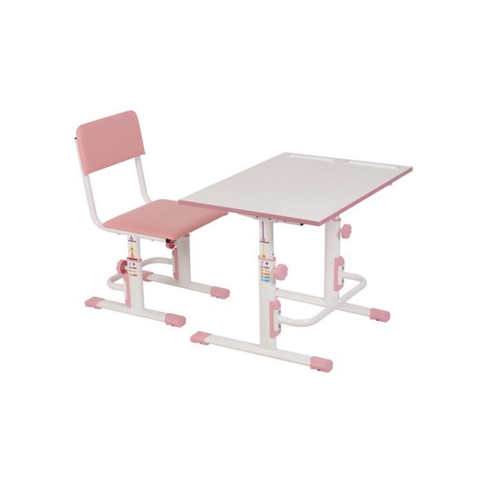 Комплект Polini kids растущая парта-трансформер + регулируемый стул, цвет белый-розовый - фото 1 - id-p199311828