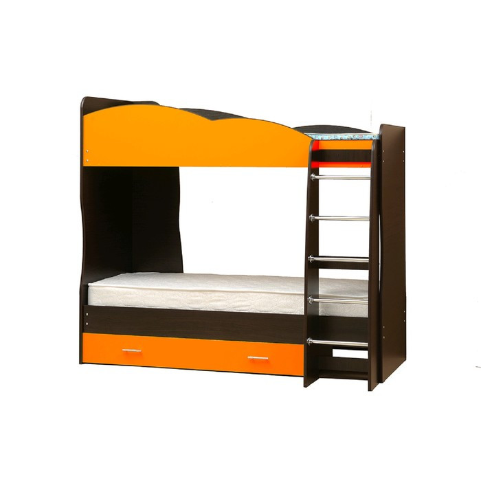 Кровать детская двухъярусная «Юниор 2.1», 800 × 2000 мм, лдсп, цвет венге / оранжевый - фото 1 - id-p199311351
