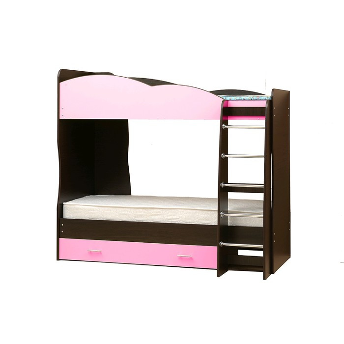 Кровать детская двухъярусная «Юниор 2.1», 800 × 2000 мм, лдсп, цвет венге / светло-розовый - фото 1 - id-p199311354