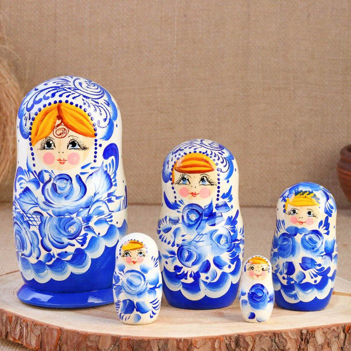 Матрёшка «Гжель», синее платье, 5 кукольная, 18 см - фото 3 - id-p199289499