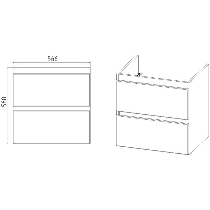 Тумба VIANT «Мальта» 2 ящика, подвесная, 430х560х560 мм, с раковиной COMO 60 - фото 4 - id-p199309574
