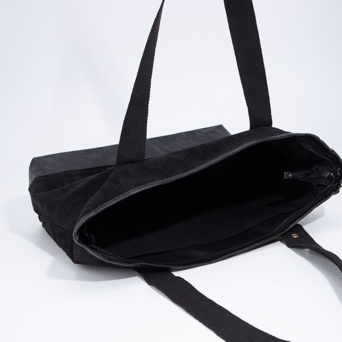 Сумка-шопер на молнии, наружный карман, цвет чёрный - фото 6 - id-p199284718