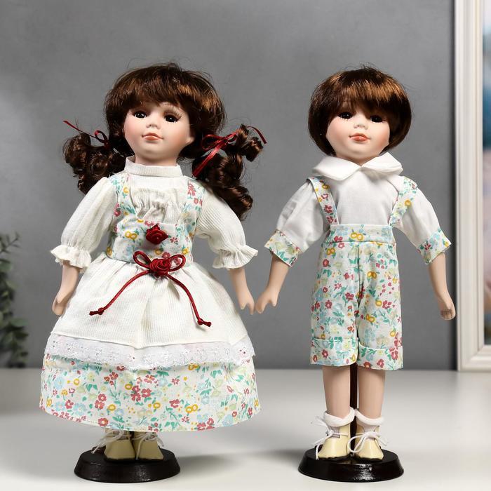 Кукла коллекционная парочка набор 2 шт "Стася и Егор в нарядах в цветочек" 30 см - фото 1 - id-p199295637