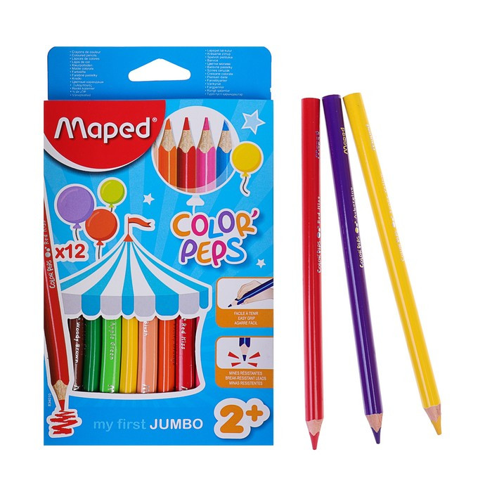 Карандаши трёхгранные, 12 цветов, Maped Color Peps Maxi, утолщённые, европодвес - фото 1 - id-p199324133