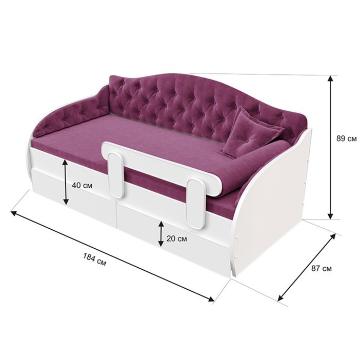 Кровать-тахта «КарлСон24» «ВЭЛЛИ», 87х185х89 см, лиловая - фото 2 - id-p199315015