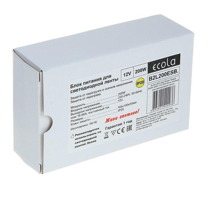 Блок питания Ecola для светодиодной ленты 12 В, 200 Вт, IP20 - фото 4 - id-p199322183