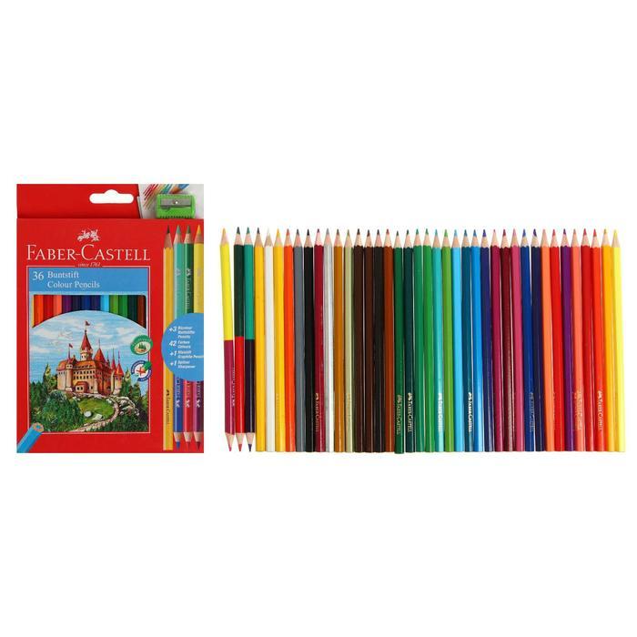 Карандаши 36 цветов Faber-Castell "Замок" шестигранный корпус + 3 двухцветных карандаша + чернографитный - фото 1 - id-p199324135