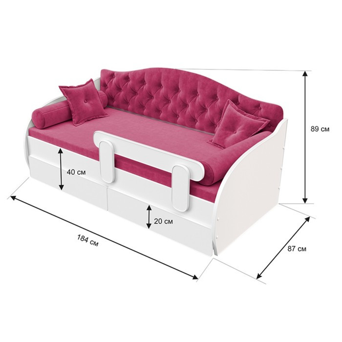 Кровать-тахта «КарлСон24» «ВЭЛЛИ», 87х185х89 см, розовая - фото 2 - id-p199315019